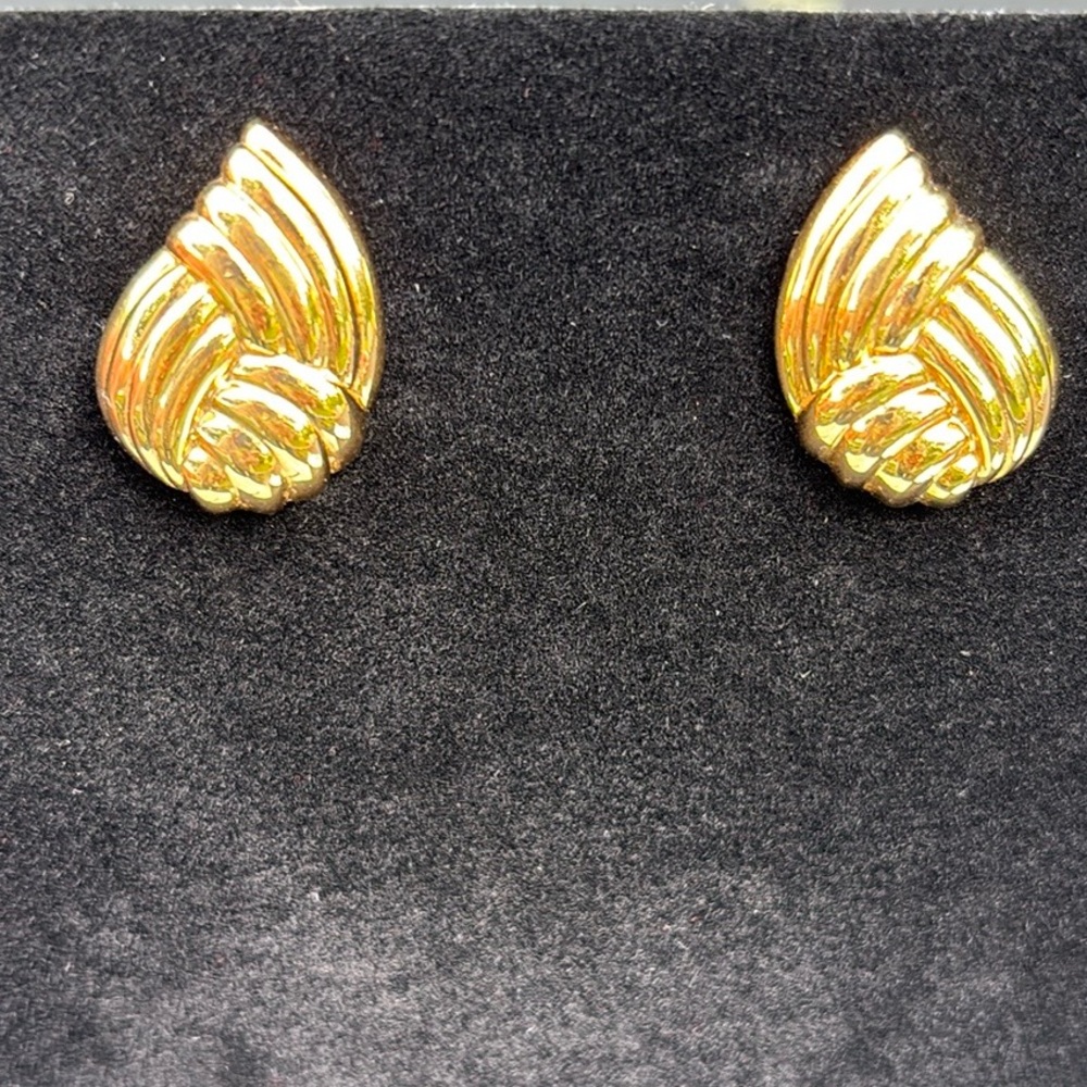 Napier Gold Stud Earrings with Ribbed Design